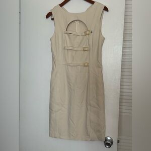 Galliano Cream Midi Dress with Buckle Details